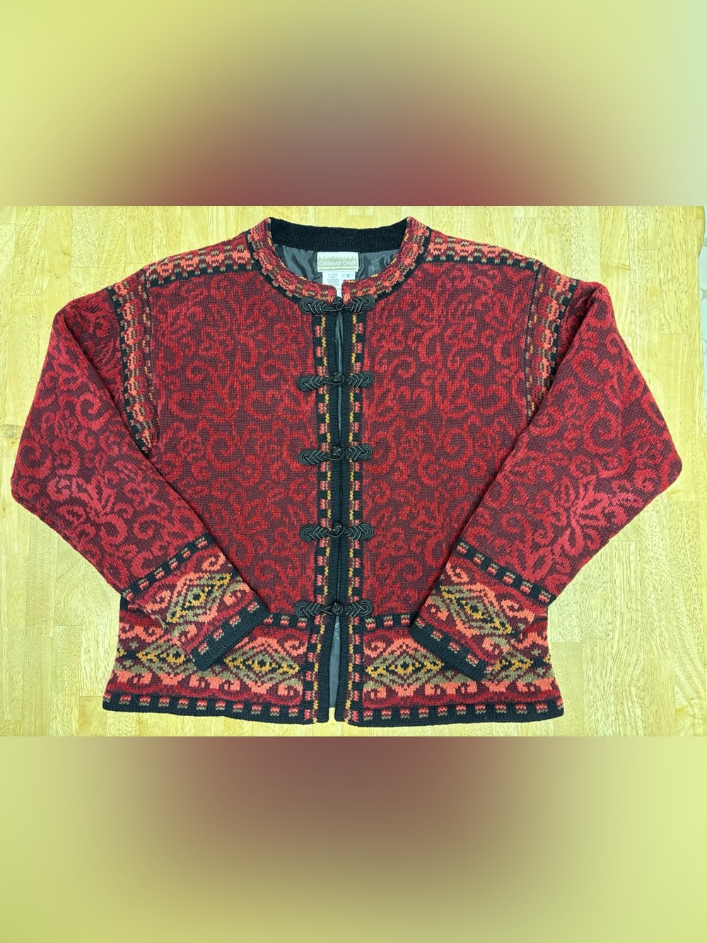 Vtg Coldwater Creek Wool Cardigan Sweater Jacket Frog Closure Lined Nordic Boho